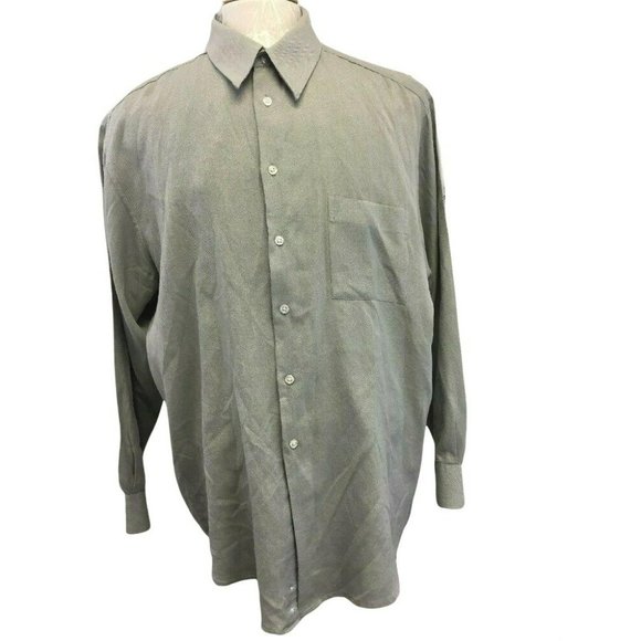 ALFANI Mens Dress Shirt Silk Blend XL - 17 1/2 34-35 Gray Button L/S Grey - Picture 7 of 7